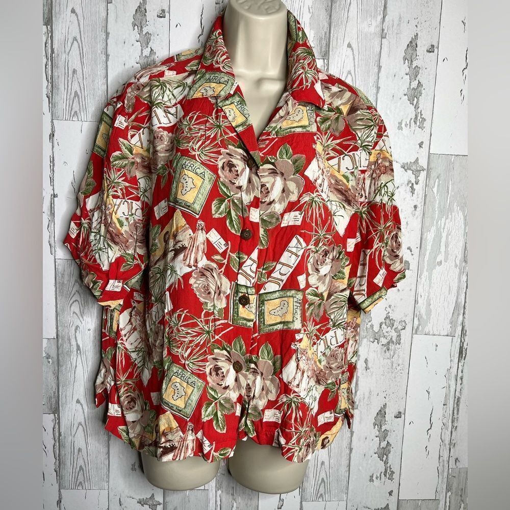 TROPIC MOON Hawaiian Aloha Shirt Luau Print Aloha Button Down Sz Ladies L USA